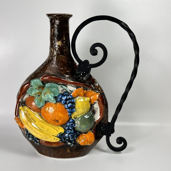 Vtg Riprod Vietata Art Bottle Decanter Hand Painted Fruit Motif Italy 2598